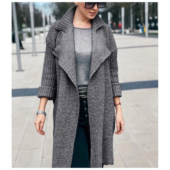 Steel Grey Knitted Cardigan Coat - Picture 1 of 1